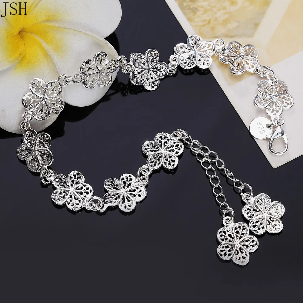 5-Petal Silver Flower Chain Bracelet