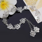 5-Petal Silver Flower Chain Bracelet