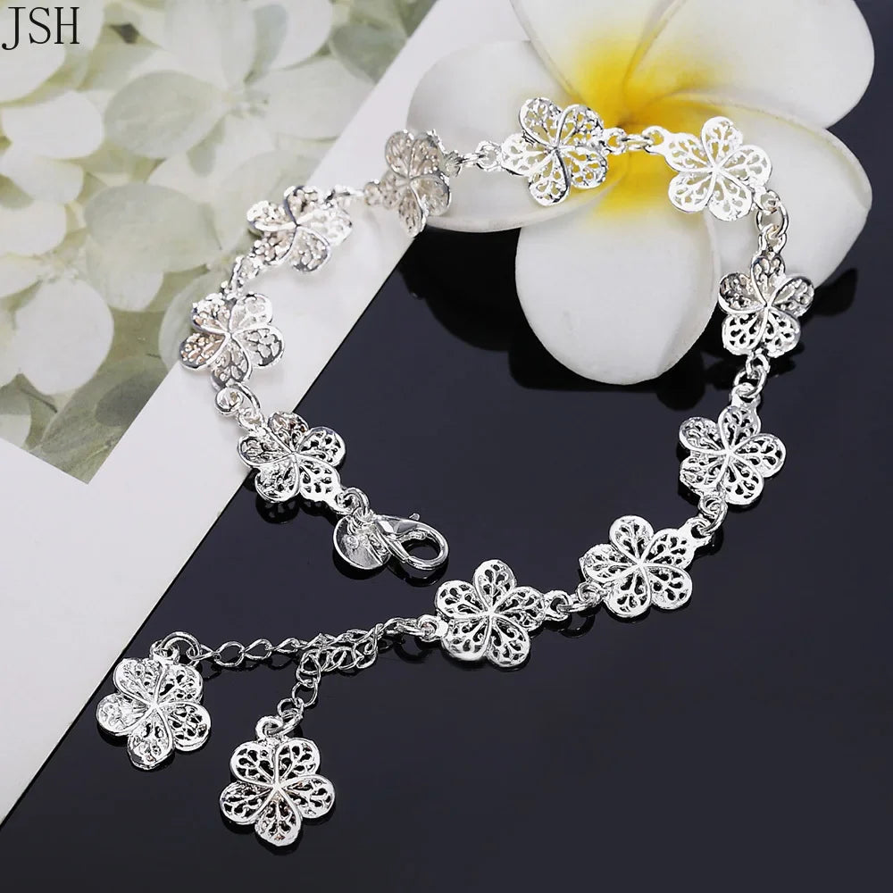 5-Petal Silver Flower Chain Bracelet