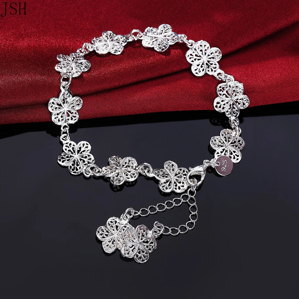 5-Petal Silver Flower Chain Bracelet
