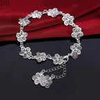 5-Petal Silver Flower Chain Bracelet