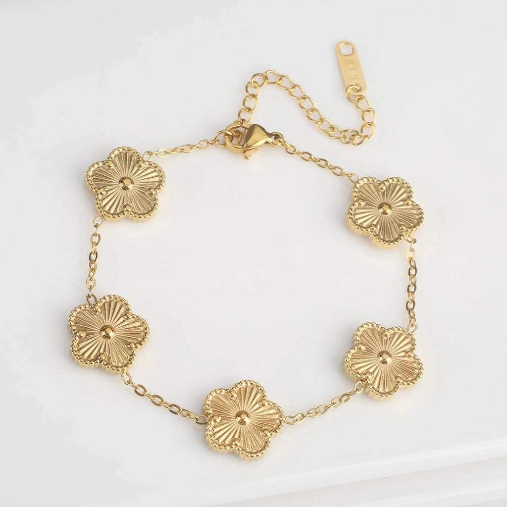 5-Petal Flower ID Bracelet Gold
