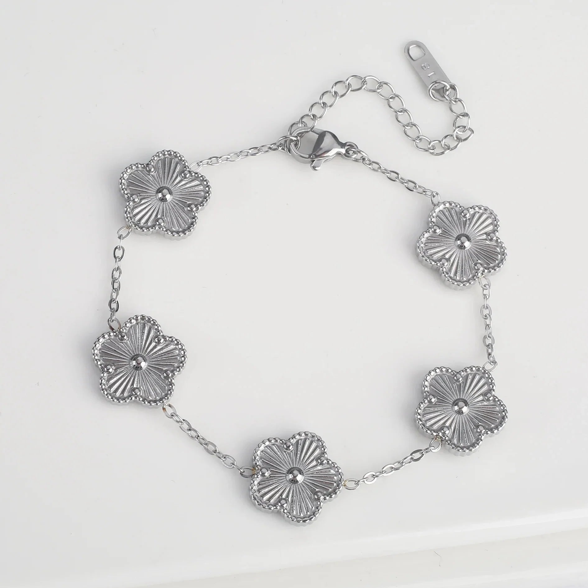 5-Petal Flower ID Bracelet Silver