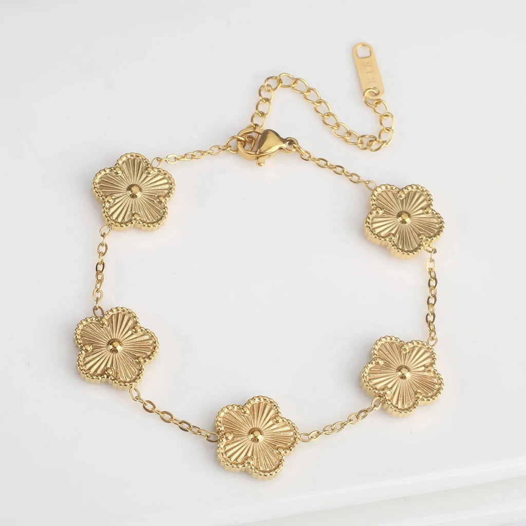 5-Petal Flower ID Bracelet Gold