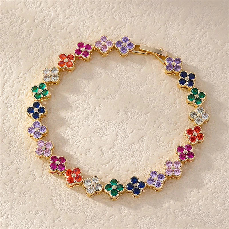 Colored Daisy Flowers Curb Bracelet gold