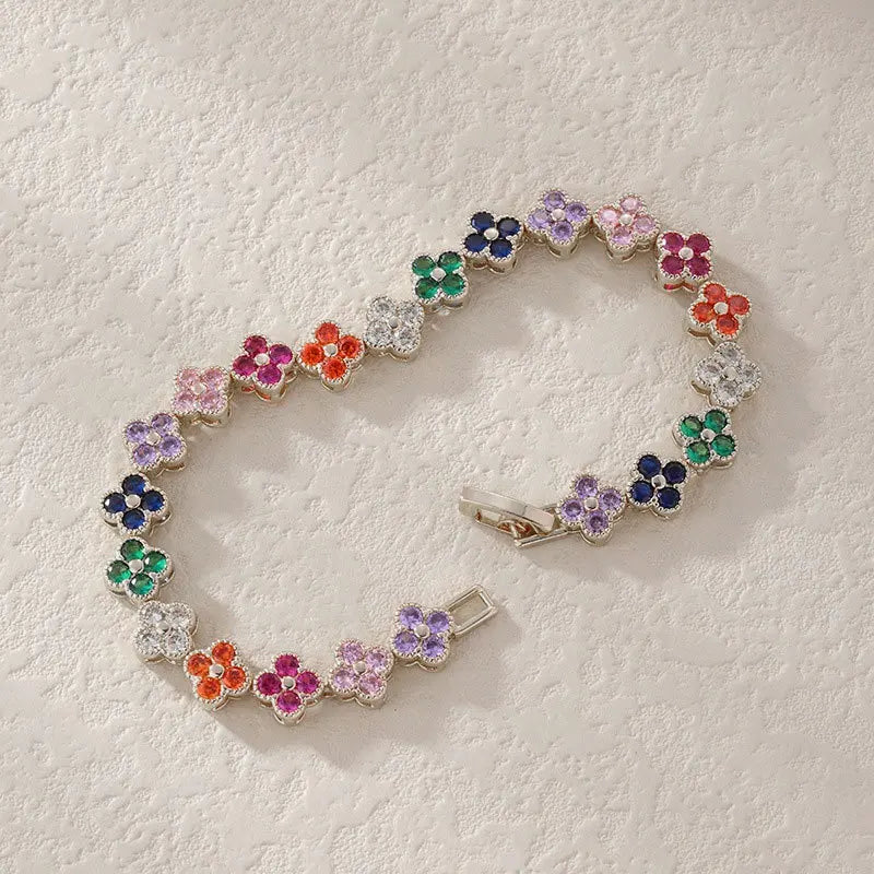 Colored Daisy Flowers Curb Bracelet silver