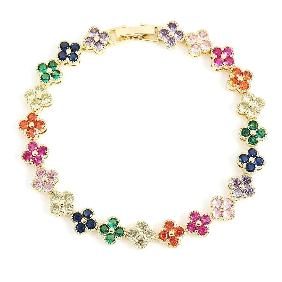 Colored Daisy Flowers Curb Bracelet gold
