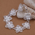 Silver Large Flower Curb Bracelet