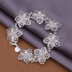 Silver Large Flower Curb Bracelet