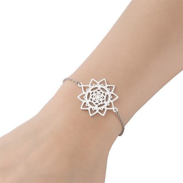 Bracelet Fleur de Vie Mandala Dawapara Chain Bracelet for Women Silver