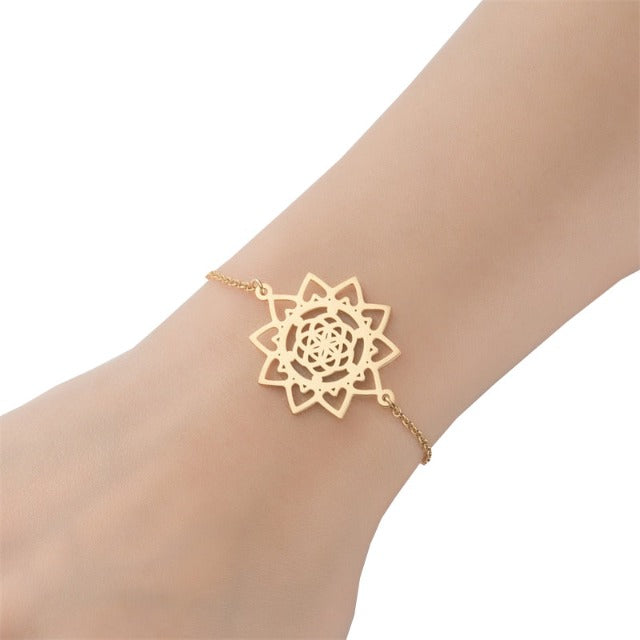 Bracelet Fleur de Vie Mandala Dawapara Chain Bracelet for Women Gold