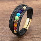 Gold 7 Chakras Leather Men's Bracelet