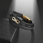 Infinite Bracelet in black leather black and gold