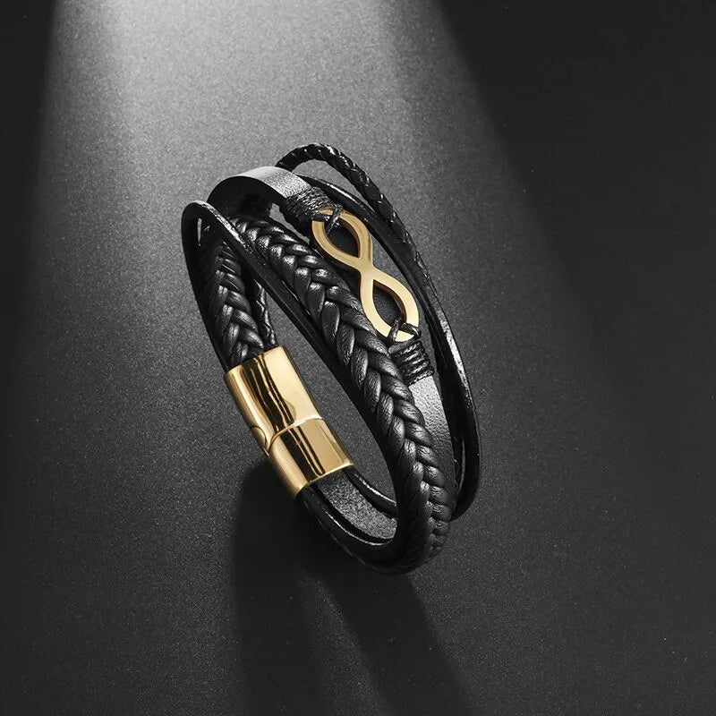 Infinite Bracelet in black leather and gold