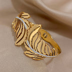 Wide Palm Leaf Bracelet Gold