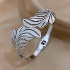 Wide Palm Leaf Bracelet Silver