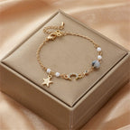 Moon and Star Women's Curb Bracelet Grey Celestial Motifs