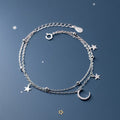 Moon and Star Women's Silver Chain Bracelet