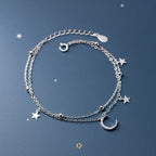 Moon and Star Women's Silver Chain Bracelet