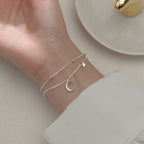 Moon and Star Women's Silver Chain Bracelet