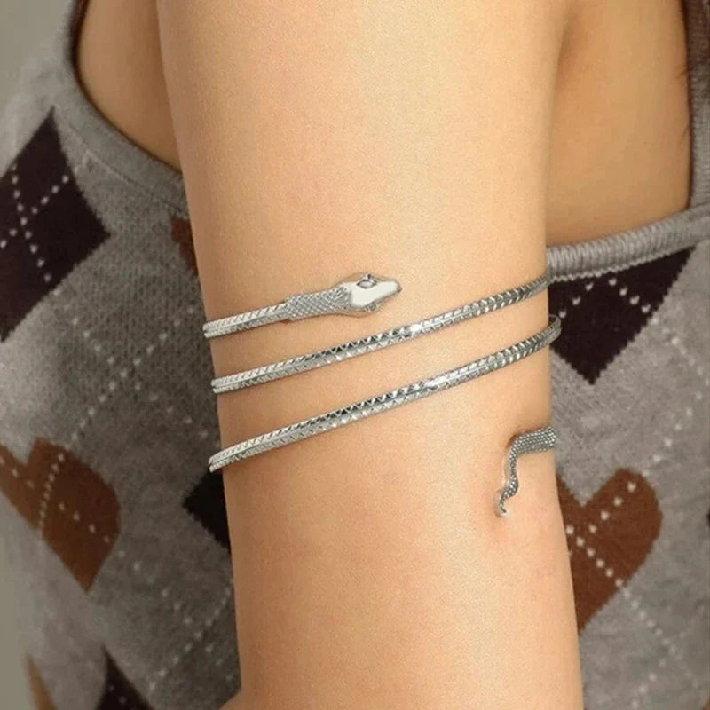 Women's Snake Cuff Bracelet, Silver Reptile