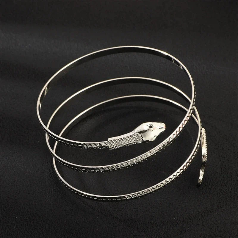 Women's Snake Cuff Bracelet, Silver Reptile