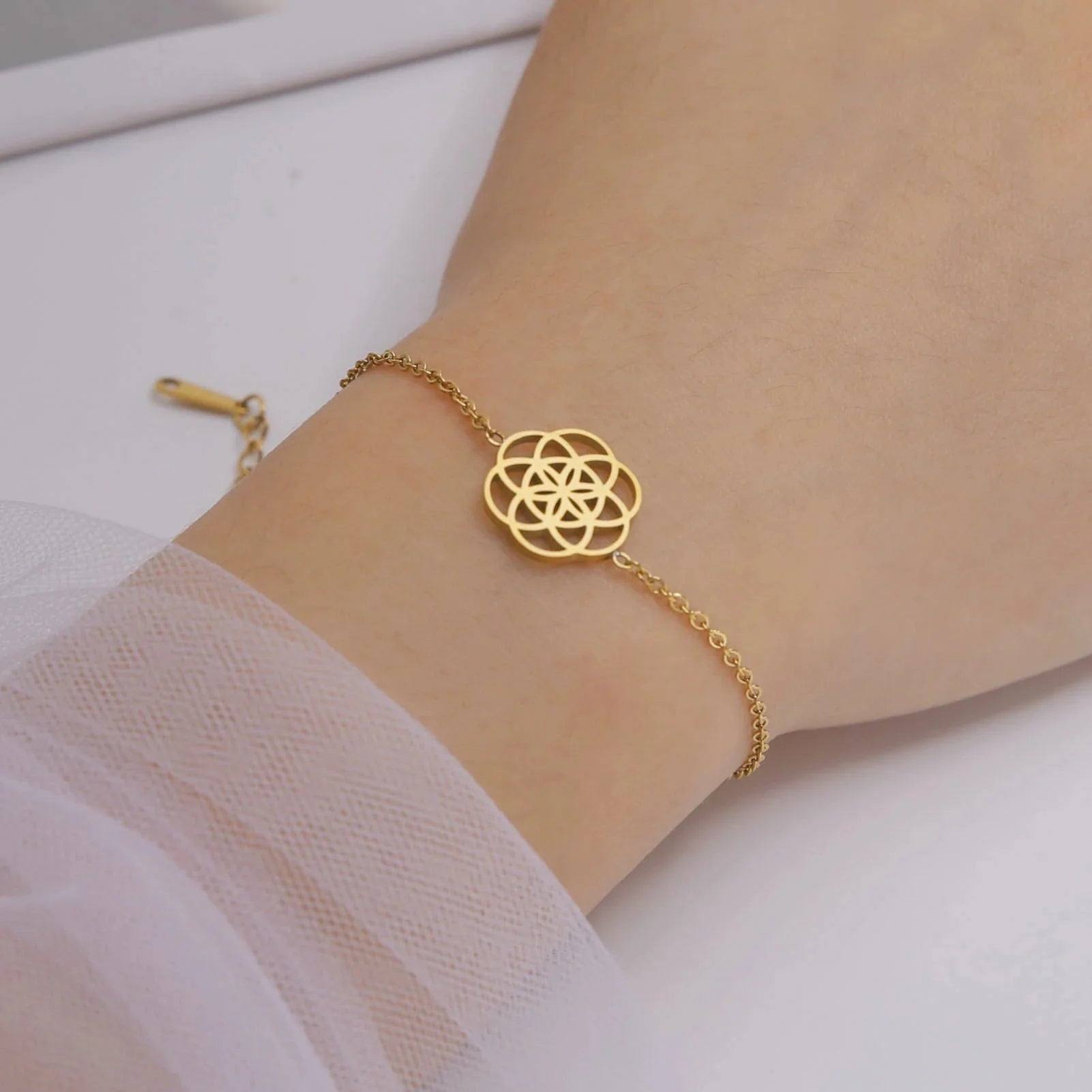 Sacred Geometry Mandala Bracelet for Women Gold