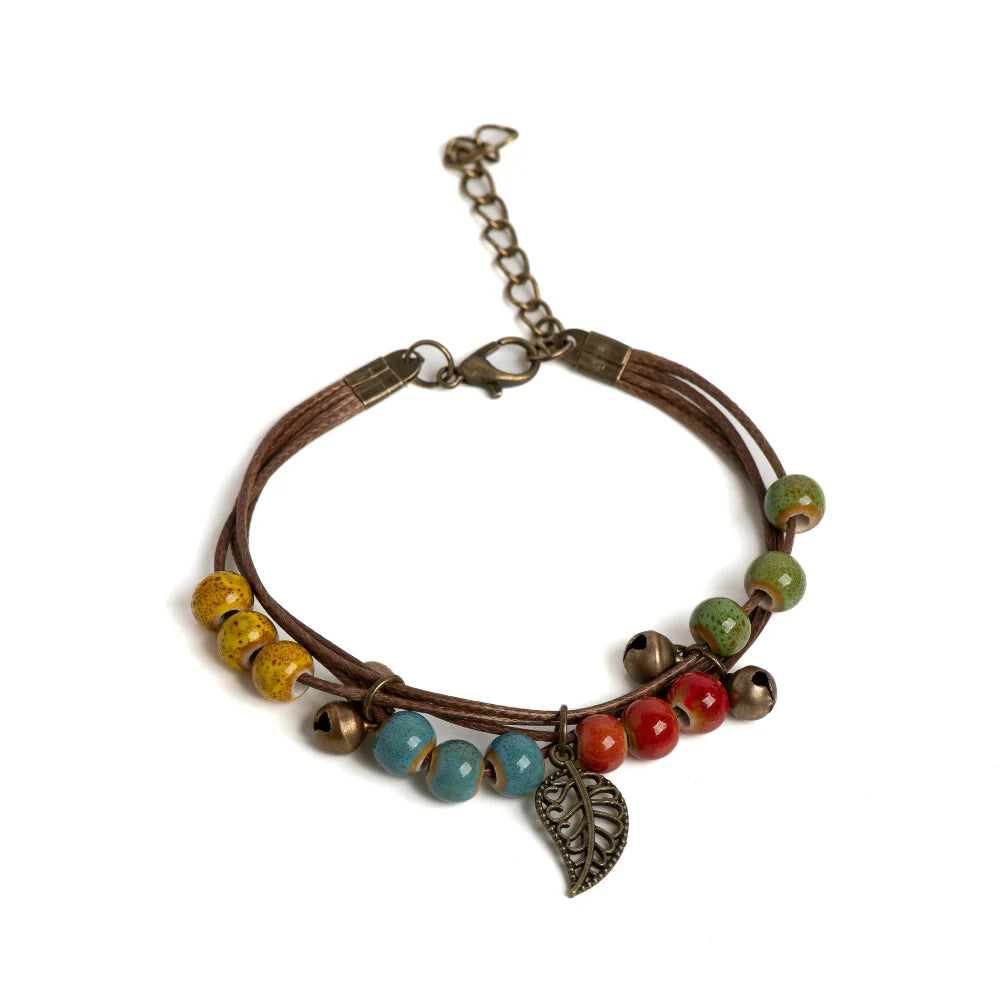Brown Bracelet with Autumn Leaf