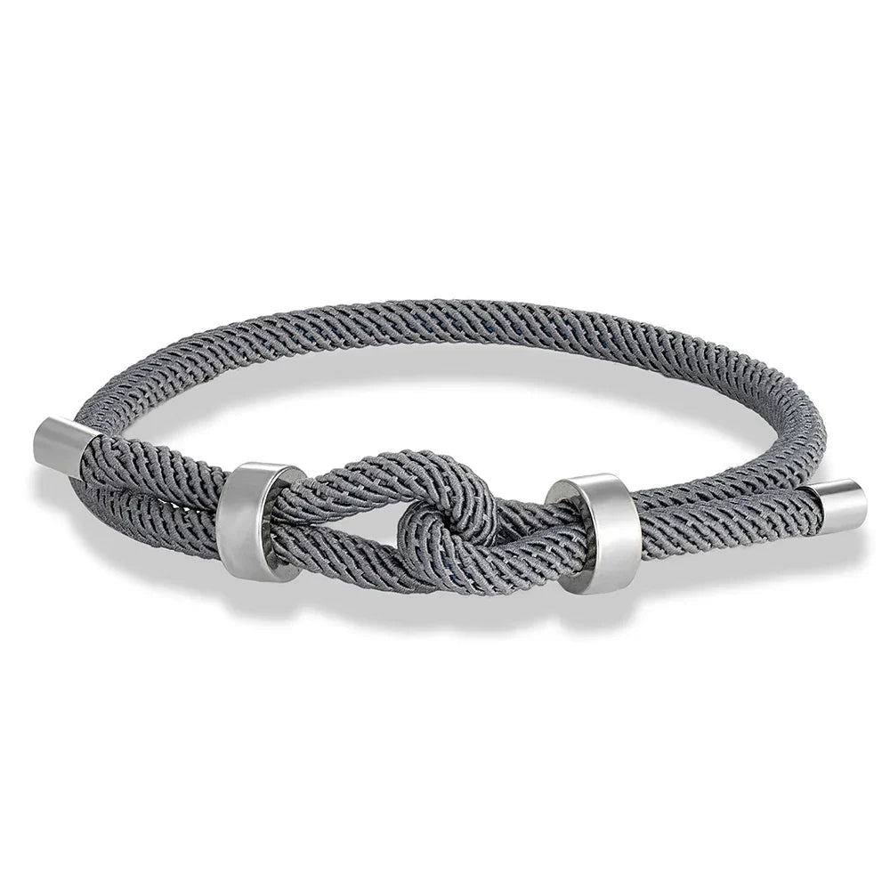 Modern braided rope bracelet with gray knot