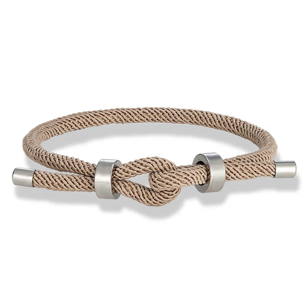 Modern braided rope bracelet with beige knot