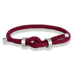 Modern braided rope bracelet with burgundy knot