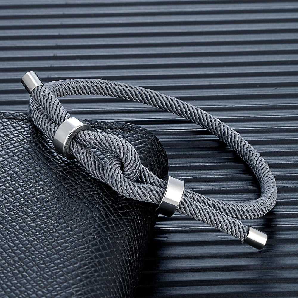 Modern braided rope bracelet with gray knot 