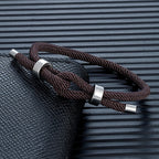 Modern braided rope bracelet with brown knot
