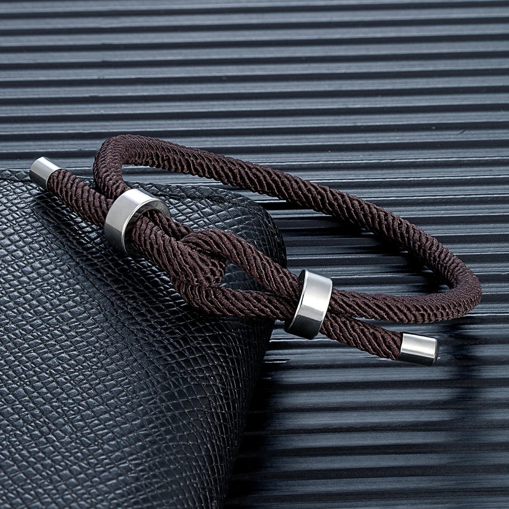 Modern braided rope bracelet with brown knot