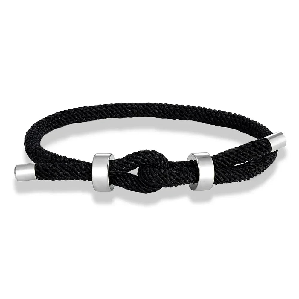 Modern braided rope bracelet with black knot