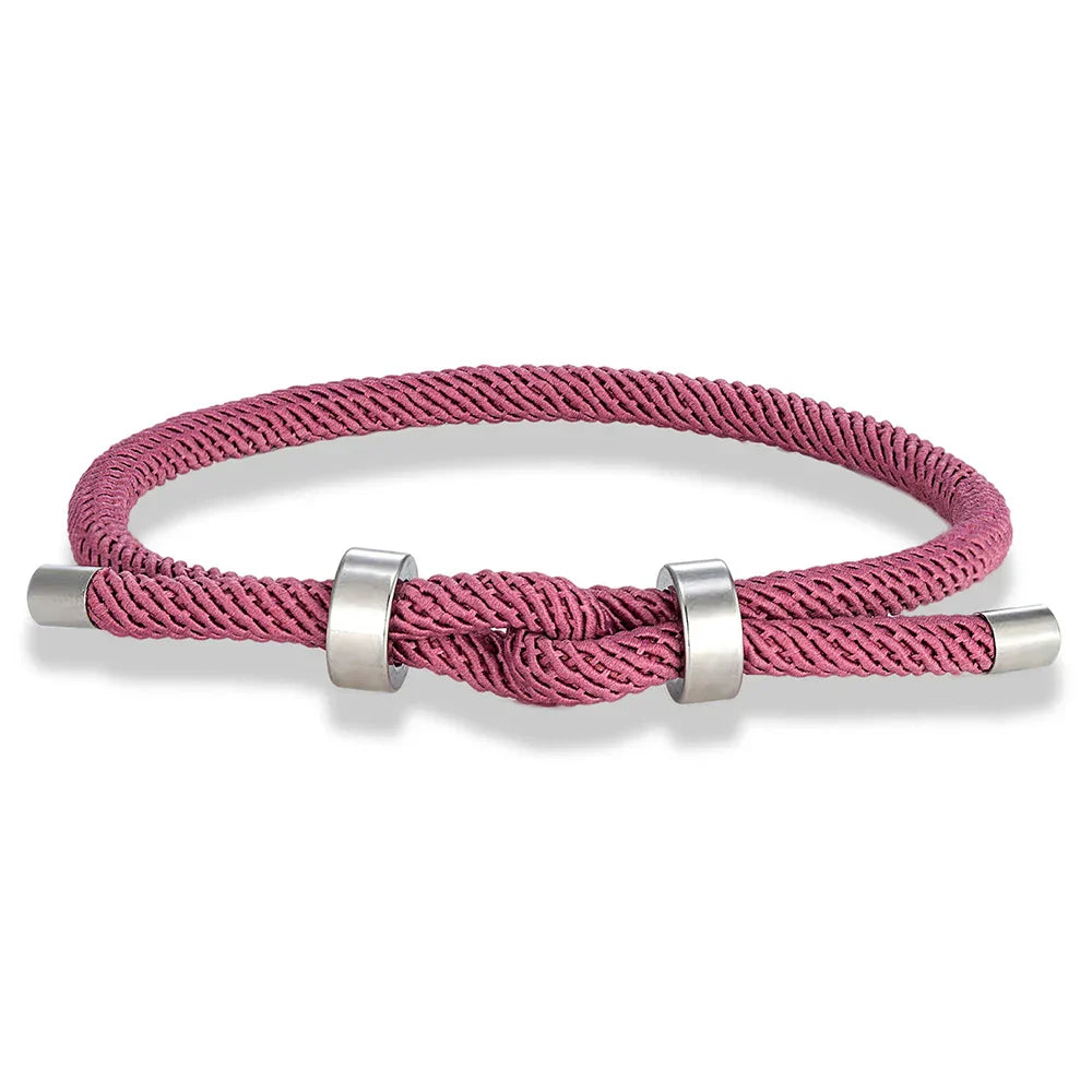 Modern braided rope bracelet with pink knot