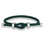 Modern braided rope bracelet with dark green knot