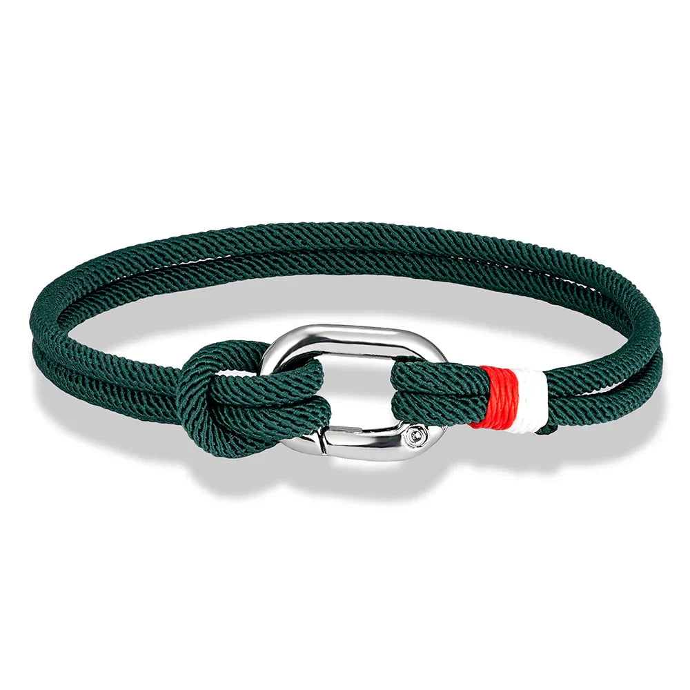 Braided rope nautical bracelet with knot for men or women green