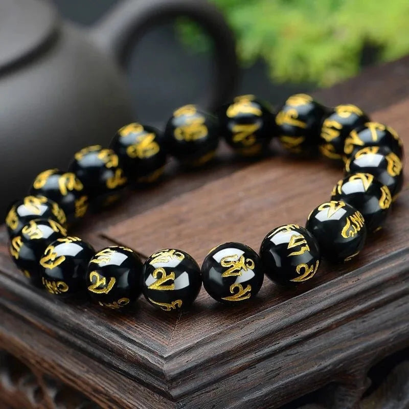 Black Buddhist Amulet Curb Bracelet