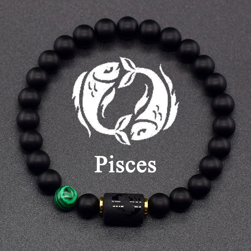 Black Zodiac Sign Bracelet Astro Black 12 Constellations Pisces