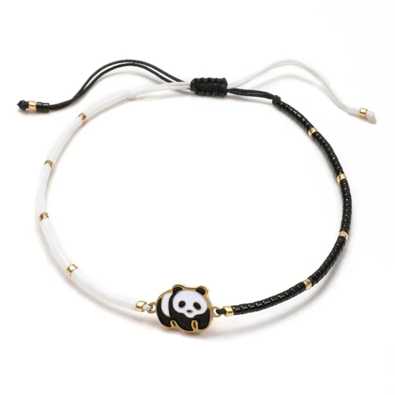 Panda Bracelet in Black and White Cord