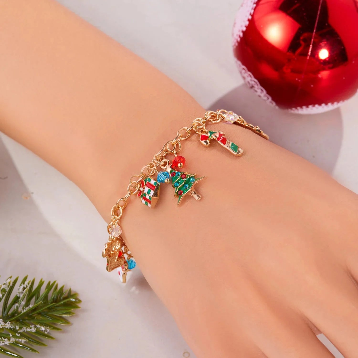 Santa Claus Bracelet Christmas Trees Snowman Gold 1