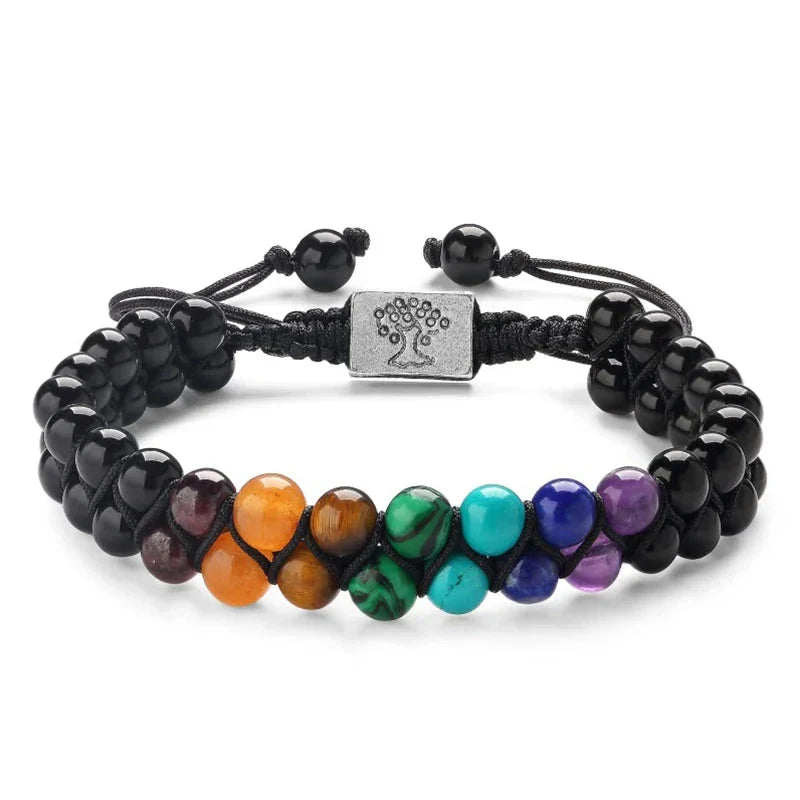 Black Tree of Life 7 Chakras Stone Bracelet