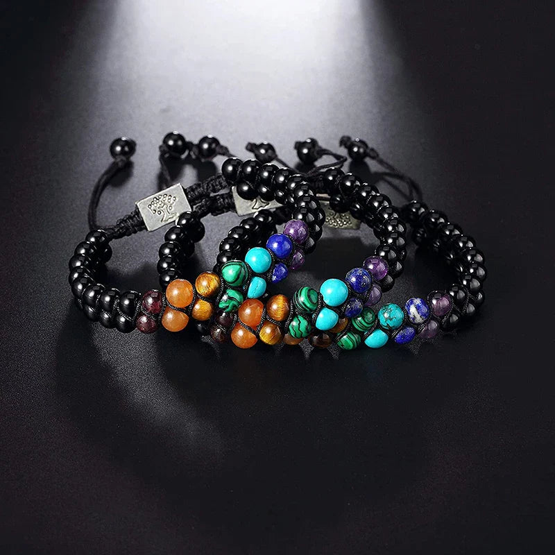 Black Tree of Life 7 Chakras Stone Bracelet
