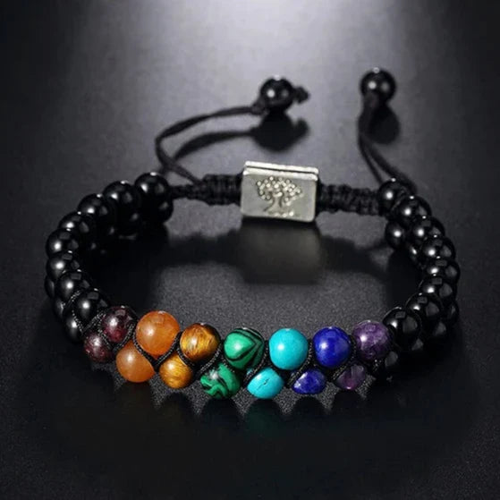 Black Tree of Life 7 Chakras Stone Bracelet