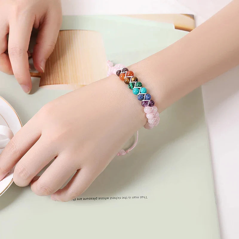 Pink 7 Chakras Stone Bracelet