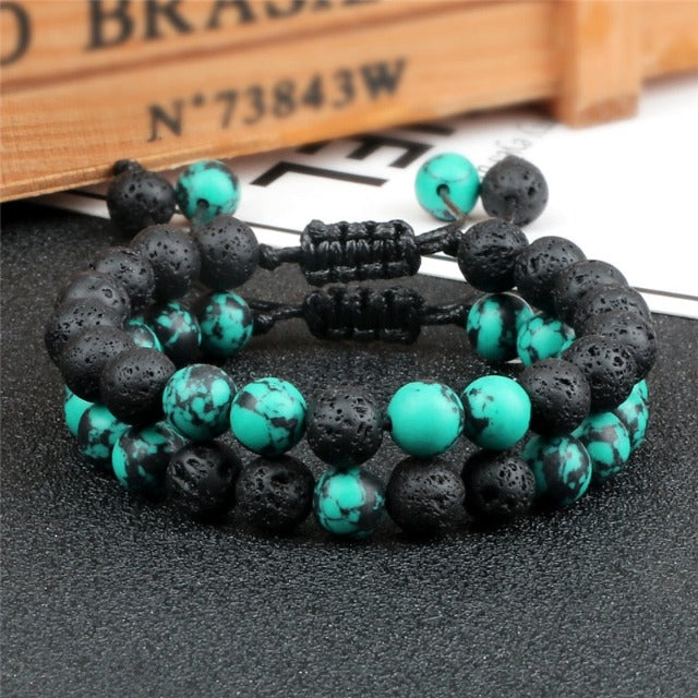 Healing Lava Stone Bracelet Cuban Link Bracelet for Men and Women