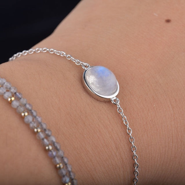 Moonstone Bracelet in Sterling Silver Curb Chain Fertility