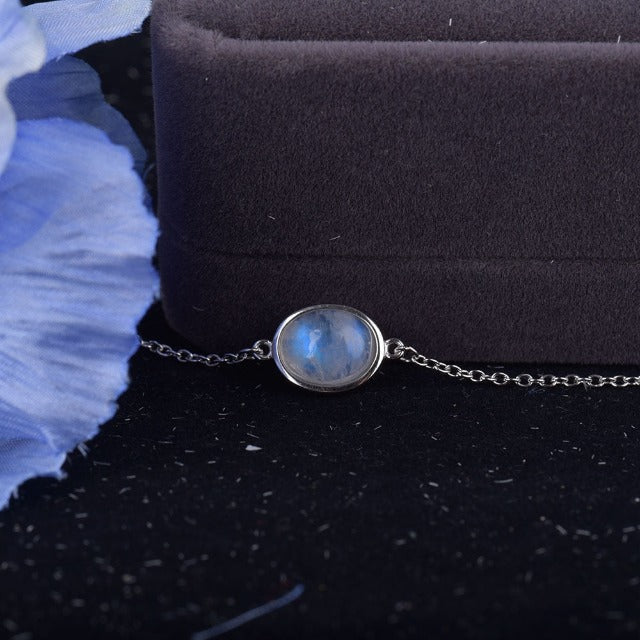 Moonstone Bracelet in Sterling Silver Curb Chain Fertility