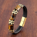 Tiger's Eye Stone Bracelet Gold Leather Chain Bracelet